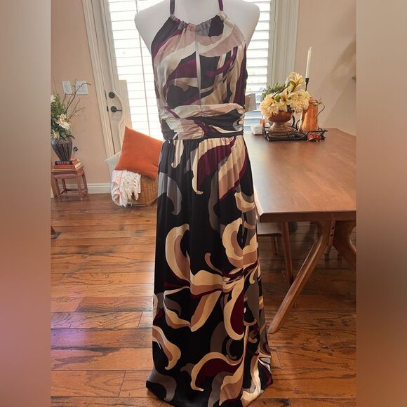 Trina Turk Silk Halter Maxi Dress 8 Multicolor Abstract Print Nordstrom NWT - Picture 3 of 14